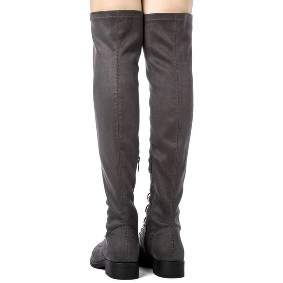Globalwin Grey Faux Suede Lace Up Over The Knee Boots 18YY26-4 Womens 5.5 NEW - Picture 5 of 6